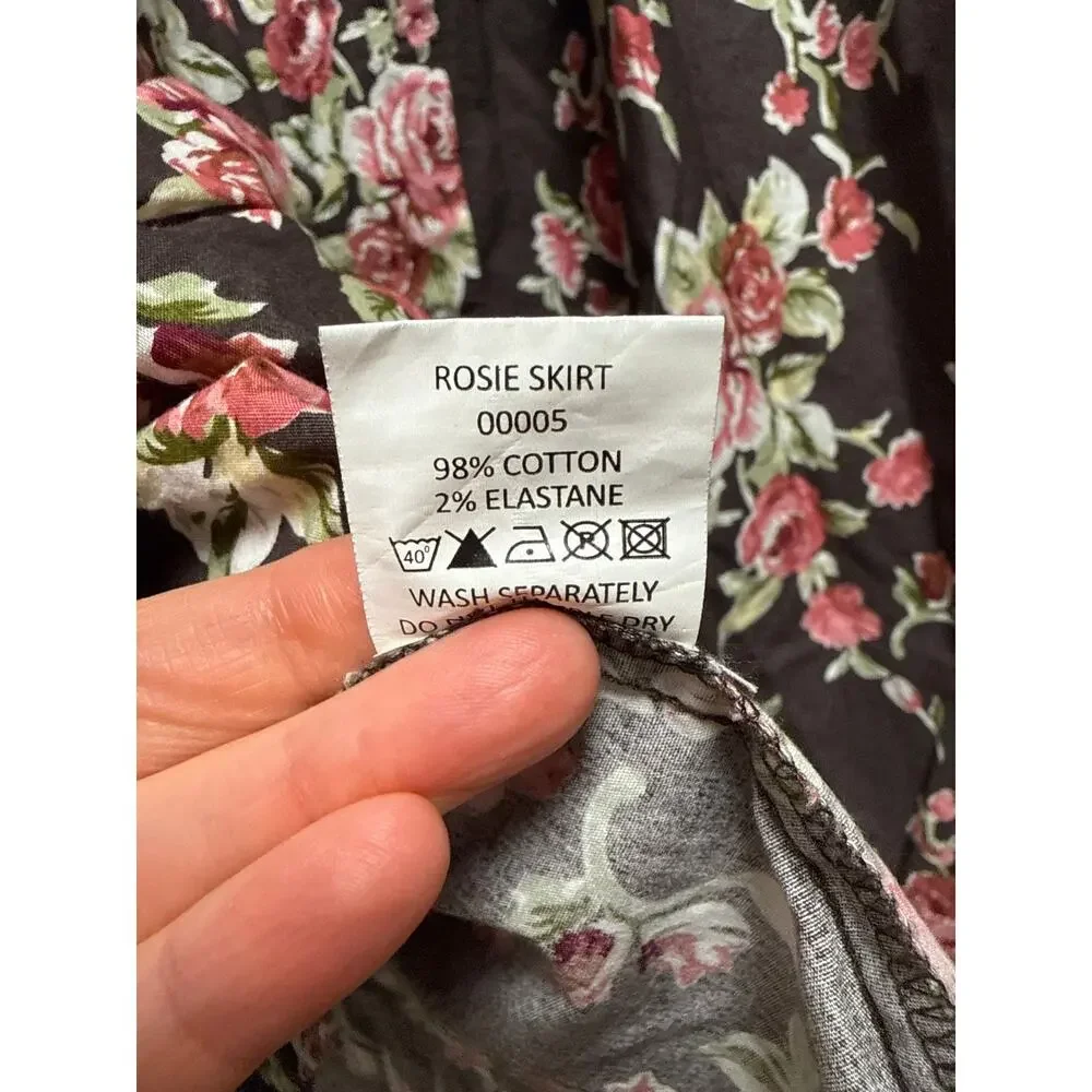 Hell Bunny Vixen Brown Rose Print A Line Swing Midi Rosie Skirt Size Large